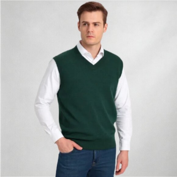 Turnbury Other - Turnbury Knit Extra Fine Merino Wool V-Neck Sweater Vest Green Men’s Size L
